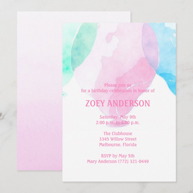 Invitation de fête d'anniversaire de la fille de l (Devant / Derrière)