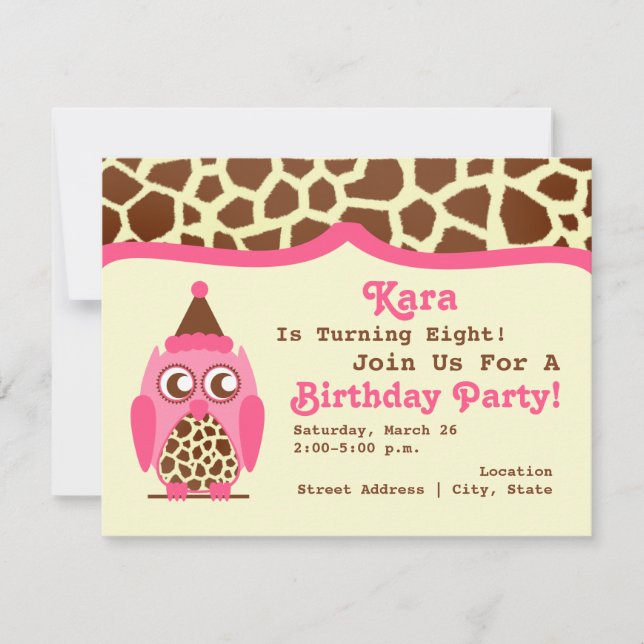 Invitation de fête d'anniversaire de la Girafe et  (Devant)