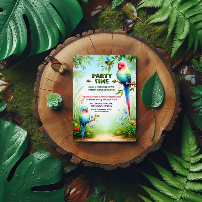 Invitation de fête d'anniversaire de la Jungle tro (Créateur téléchargé)