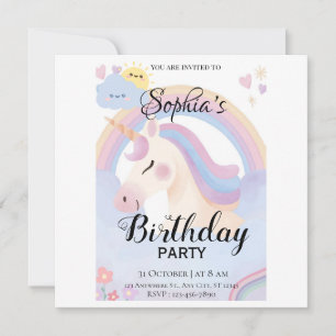 Invitation de fête d'anniversaire de la licorne mo