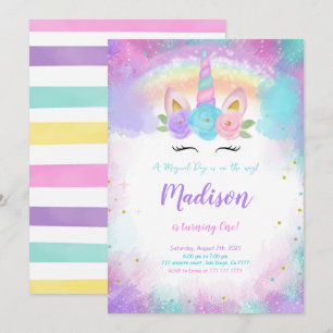 Invitation de fête d'anniversaire de la licorne mo