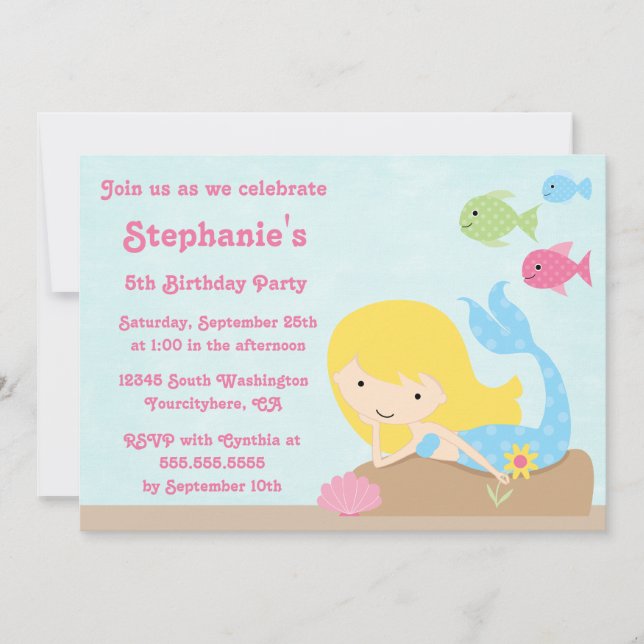 Invitation de fête d'anniversaire de la sirène de (Devant)