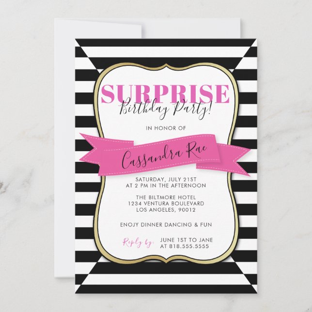 Invitation de fête d'anniversaire de la surprise (Devant)