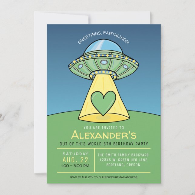 Invitation de fête d'anniversaire de l'Alien OVNI  (Devant)