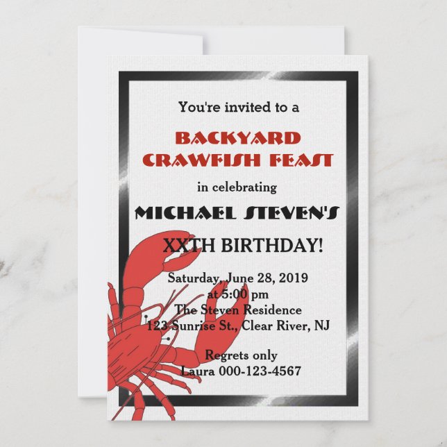 Invitation de fête d'anniversaire de l'écrevisse/h (Devant)