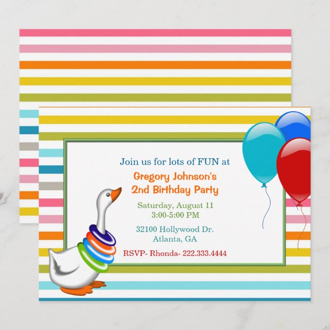 Invitation de fête d'anniversaire de l'enfant (Devant / Derrière)