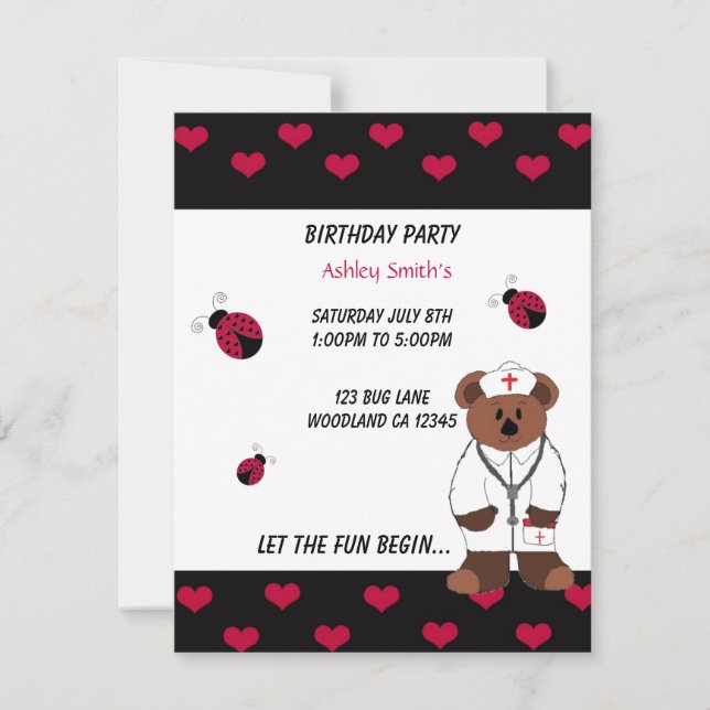 Invitation de fête d'anniversaire de l'infirmière (Devant)