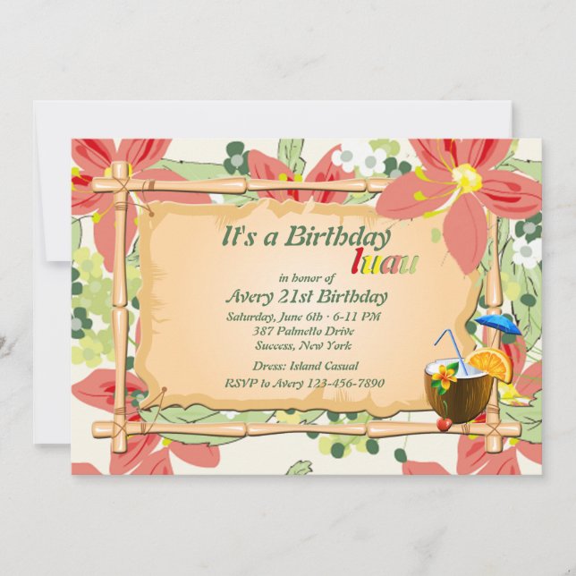 Invitation de fête d'anniversaire de Luau (Devant)