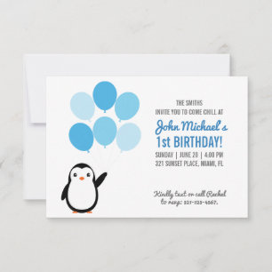 Invitation de fête d'anniversaire de manchot à bal