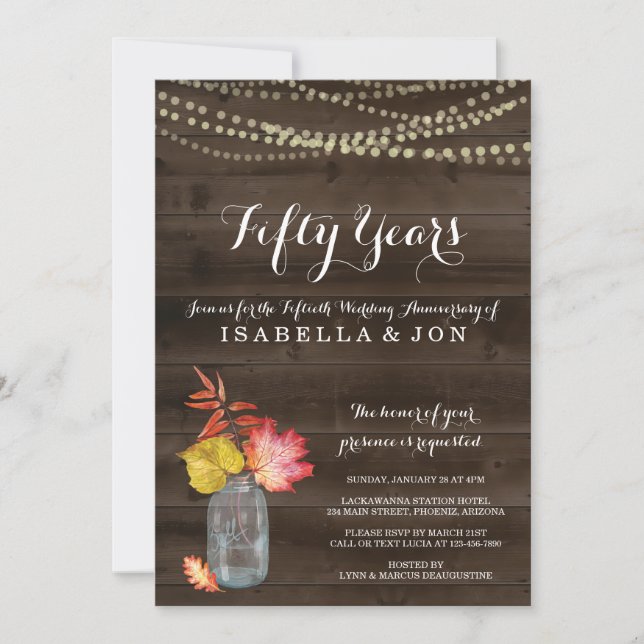 Invitation de fête d'anniversaire de mariage rusti (Devant)