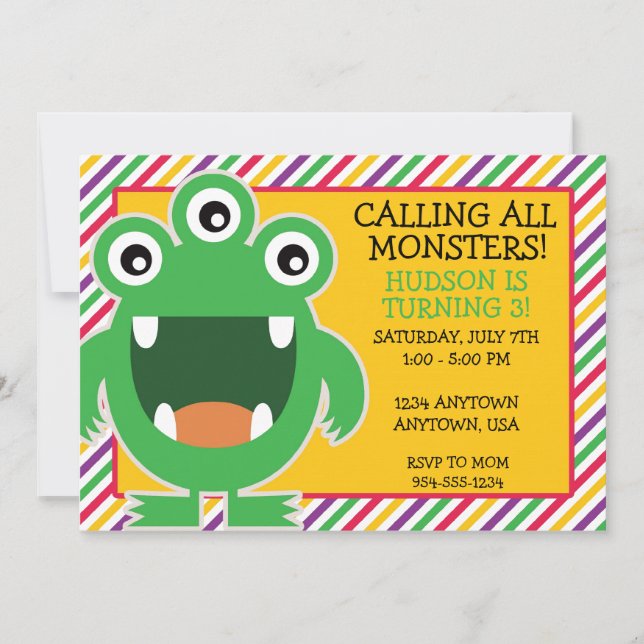 Invitation de fête d'anniversaire de monstre (Devant)