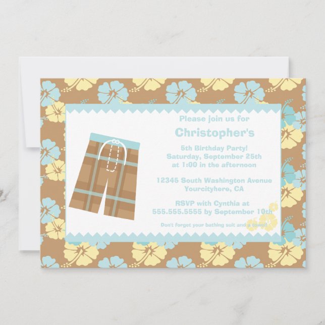 Invitation de fête d'anniversaire de natation de (Devant)