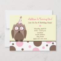Invitation de fête d'anniversaire de Owl Pink & Po