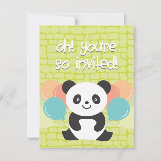 Invitation de fête d'anniversaire de panda (Devant)