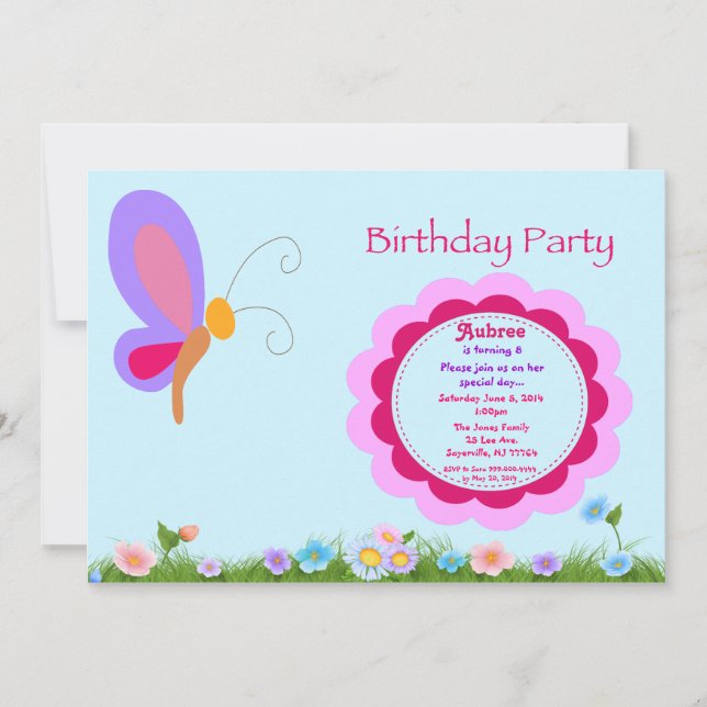 Invitation de fête d'anniversaire de papillon (Devant)