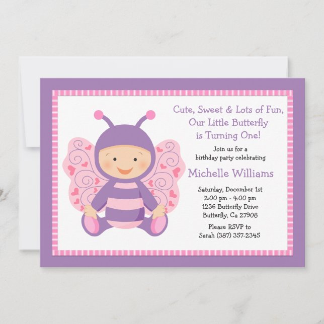 Invitation de fête d'anniversaire de papillon de (Devant)