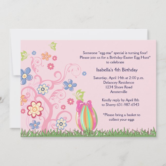 Invitation de fête d'anniversaire de Pâques (Devant)