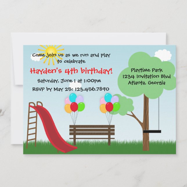 Invitation de fête d'anniversaire de parc (Devant)