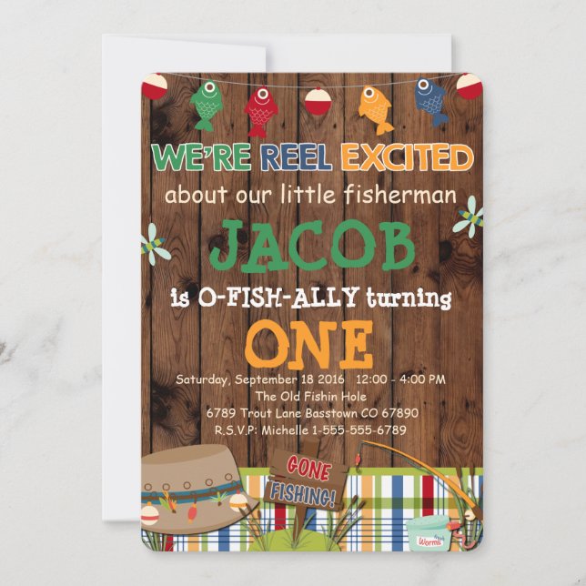 Invitation de fête d'anniversaire de pêche (Devant)