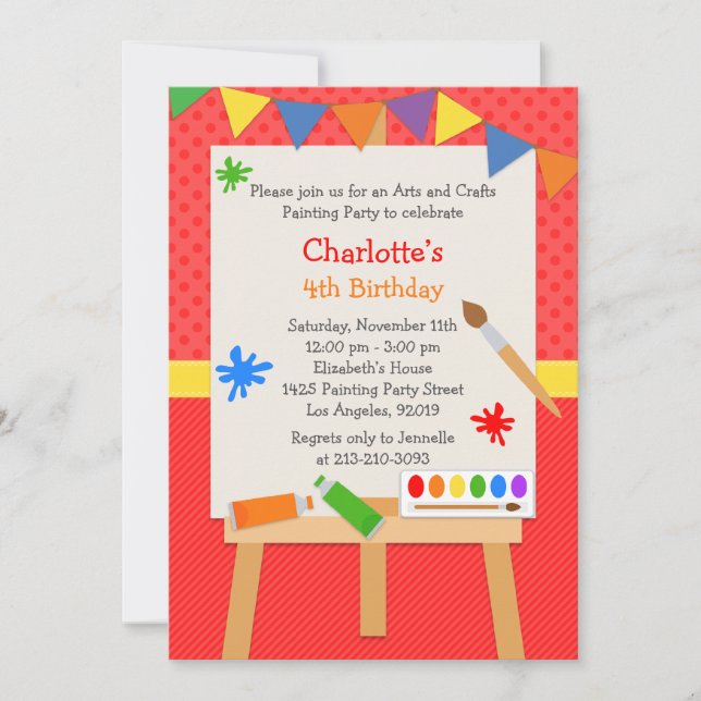 Invitation de fête d'anniversaire de peinture (Devant)