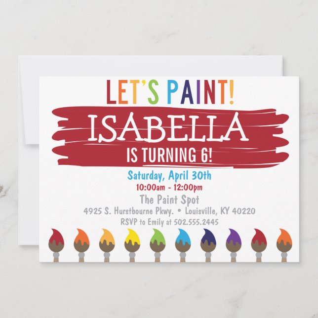 Invitation de fête d'anniversaire de peinture de (Devant)