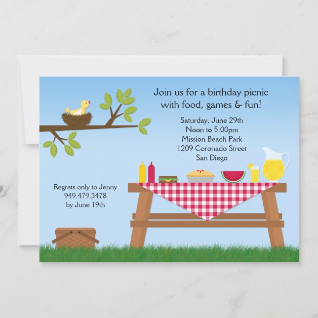 Invitation de fête d'anniversaire de pique-nique (Devant)