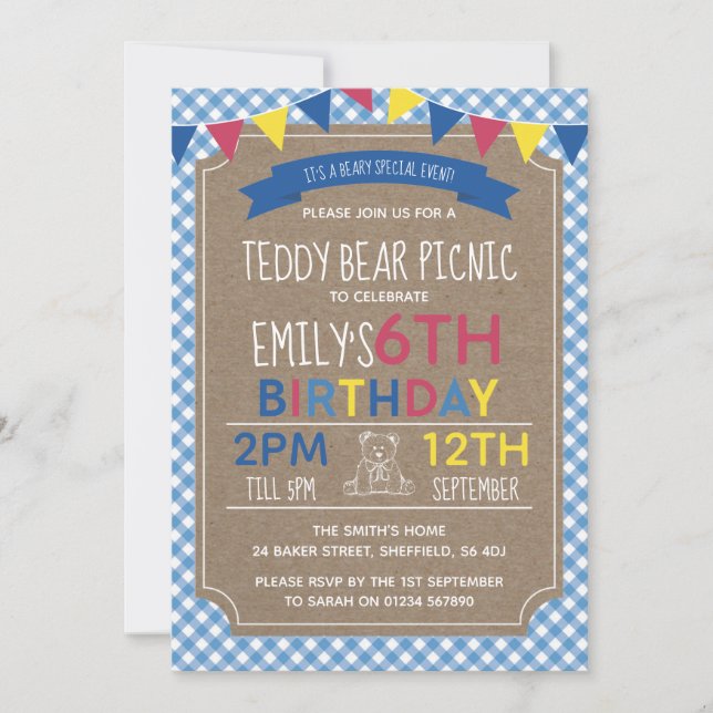 Invitation de fête d'anniversaire de pique-nique (Devant)