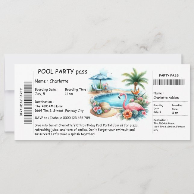 Invitation de fête d'anniversaire de piscine dans  (Devant)