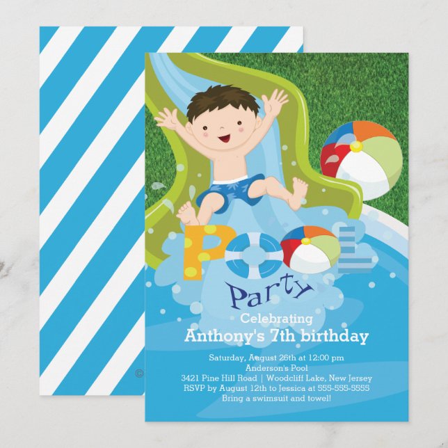 Invitation de fête d'anniversaire de piscine de (Devant / Derrière)