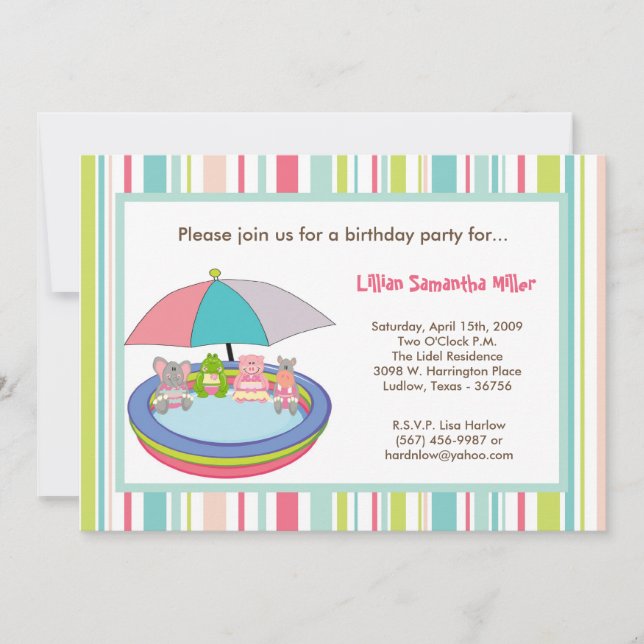 invitation de fête d'anniversaire de piscine de (Devant)