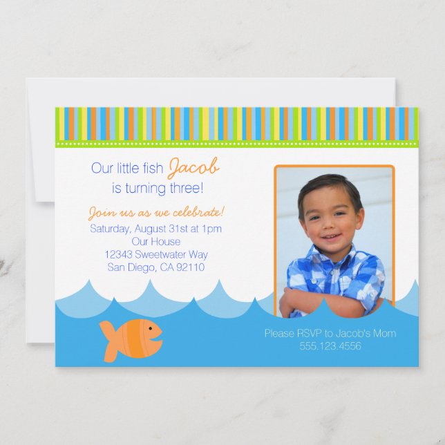 Invitation de fête d'anniversaire de poissons d'or (Devant)