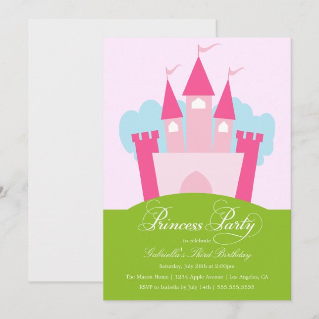 Invitation de fête d'anniversaire de princesse (Devant / Derrière)