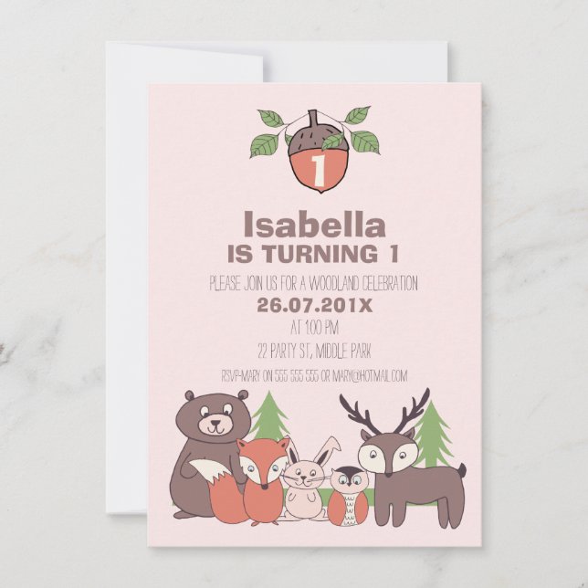Invitation de fête d'anniversaire de région boisée (Devant)