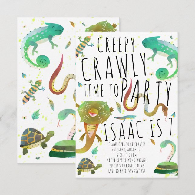 Invitation de fête d'anniversaire de reptile (Devant / Derrière)