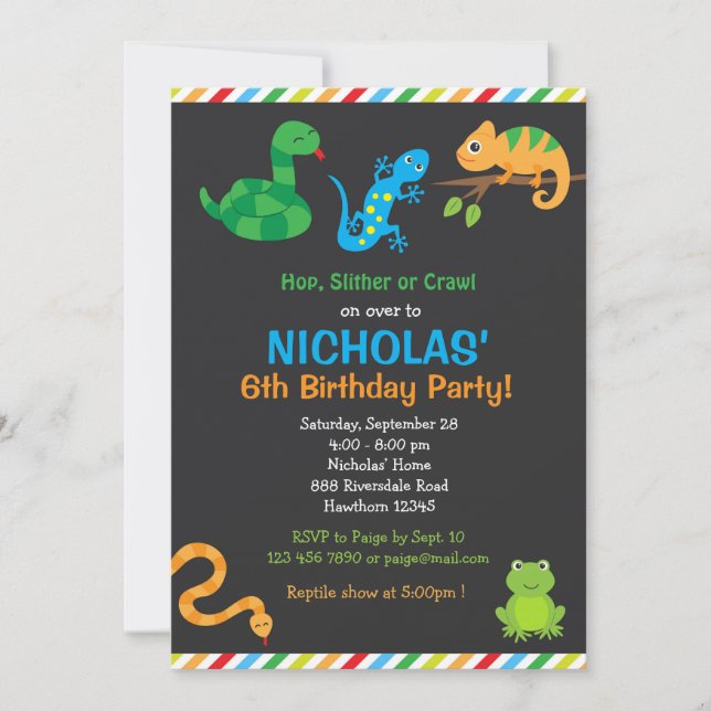 Invitation de fête d'anniversaire de reptile / Par (Devant)
