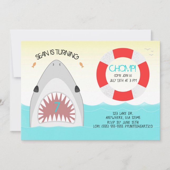 Invitation de fête d'anniversaire de requin | Garç (Devant)