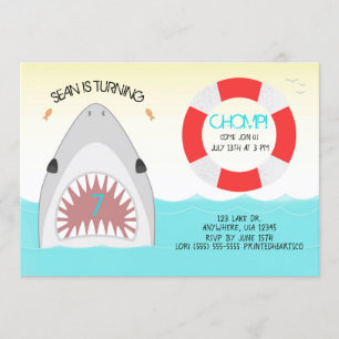 Invitation de fête d'anniversaire de requin   Garç