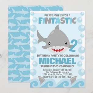 Invitation de fête d'anniversaire de requin Invita