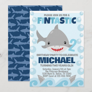 Invitation de fête d'anniversaire de requin Invita