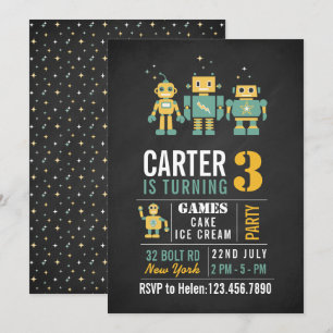 Invitation de fête d'anniversaire de robots de