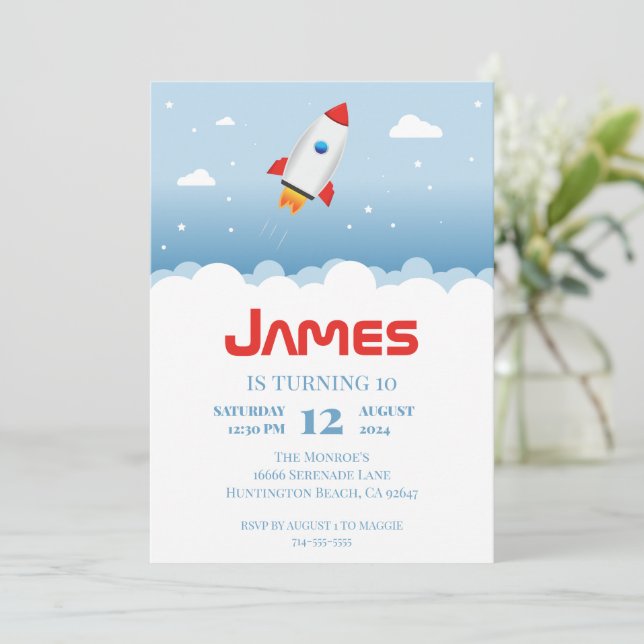 Invitation de fête d'anniversaire de Rocket Ship (Debout devant)
