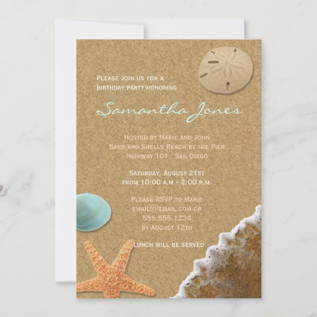 Invitation de fête d'anniversaire de Sand and Shel (Devant)