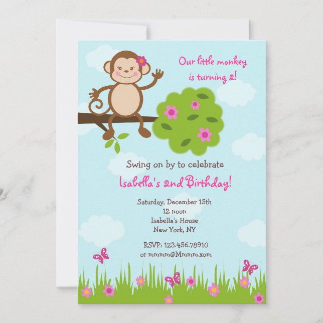 Invitation de fête d'anniversaire de singe (Devant)
