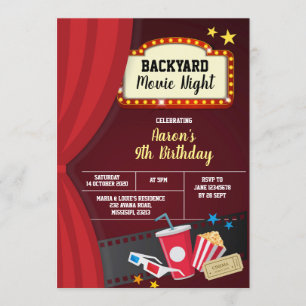 Invitation de fête d'anniversaire de soirée cinéma