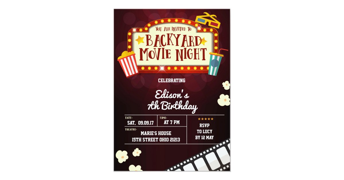 Invitation De Fete D Anniversaire De Soiree Cinema Zazzle Ca