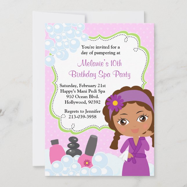 Invitation de fête d'anniversaire de spa (Devant)