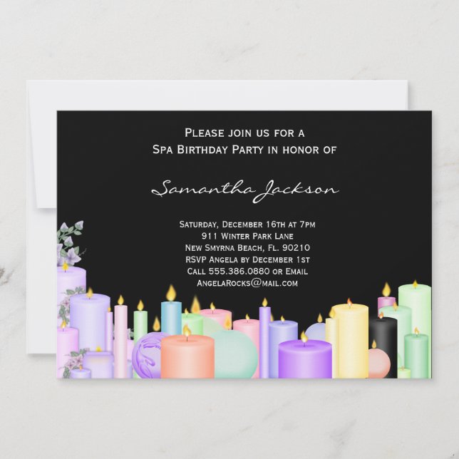 Invitation de fête d'anniversaire de spa de bougie (Devant)