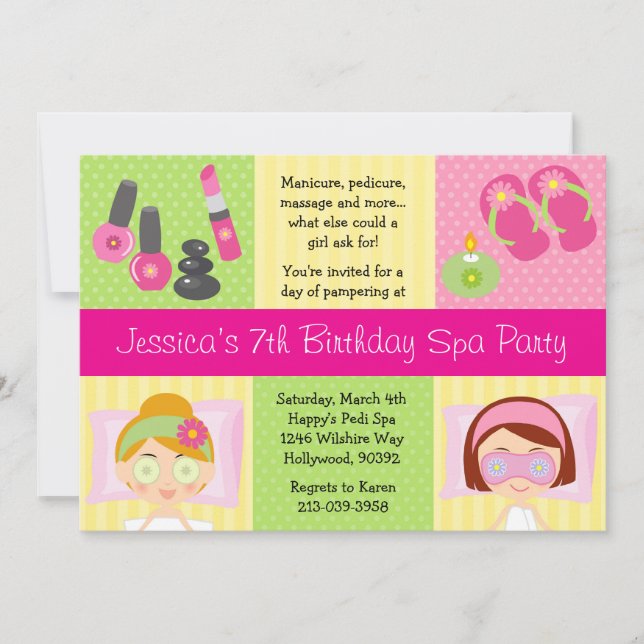 Invitation de fête d'anniversaire de spa de Mani (Devant)