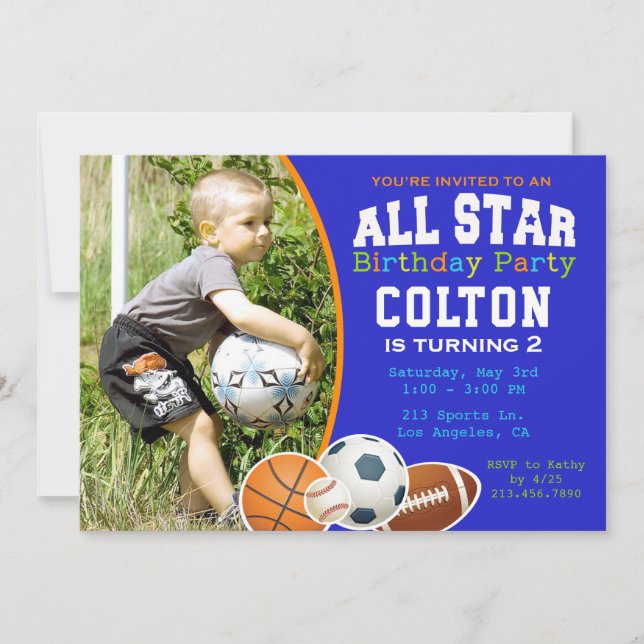 Invitation de fête d'anniversaire de sports de (Devant)