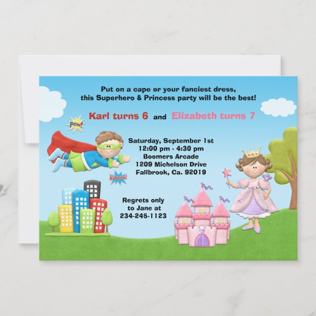 Invitation de fête d'anniversaire de super héros (Devant)